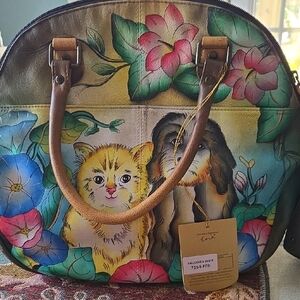 Colorful Animal Print Handbag. ANUSHKA HAND PAINTED DOG N KITTY BAG